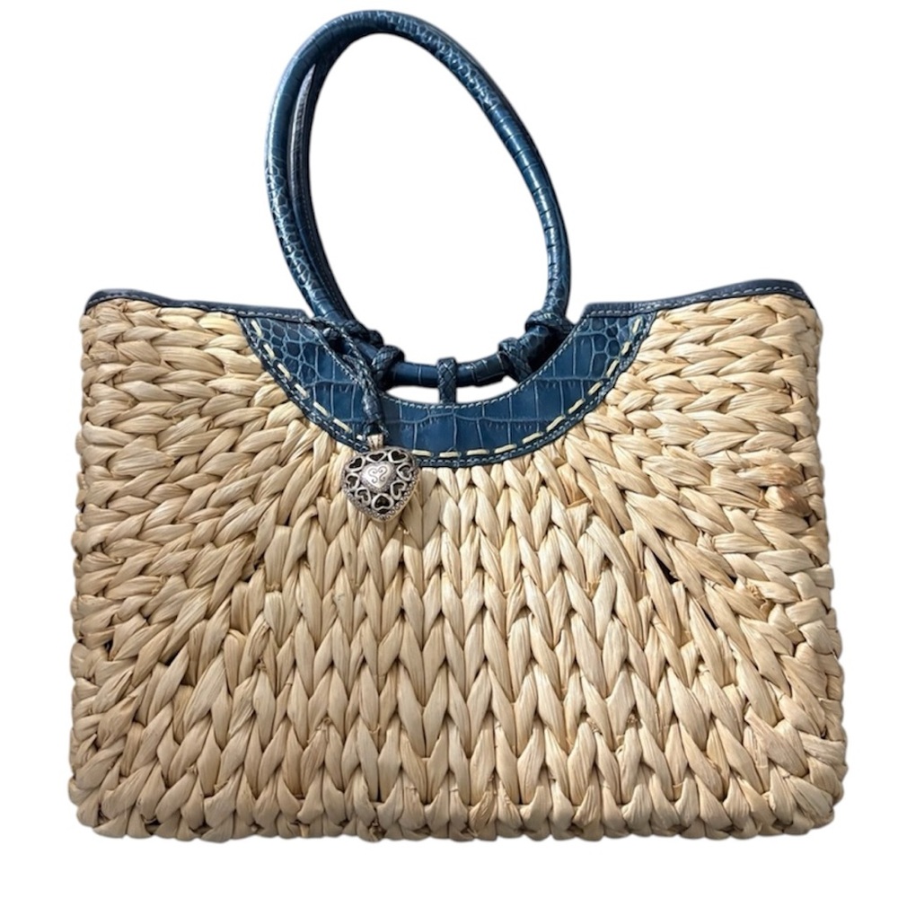 Brighton straw woven bag tote croc leather